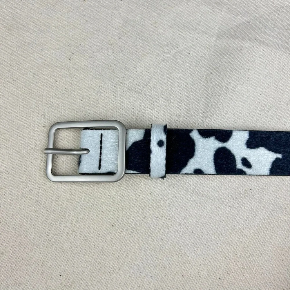 Vintage style cow fur belt american western boho black and white
